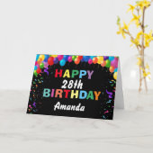 Happy 28th Birthday Colorful Balloons Black Kaart (Gele Bloem)