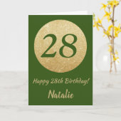 Happy 28th Birthday Green en Gold Glitter Kaart (Gele Bloem)