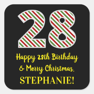 Happy 28th Birthday & Merry Kerstmis, aangepaste n Vierkante Sticker