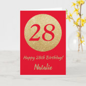 Happy 28th Birthday Red en Gold Glitter Kaart (Gele Bloem)