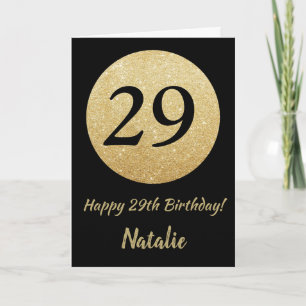 Happy 29th Birthday Black en Gold Glitter Kaart