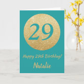 Happy 29th Birthday Blauwgroen en Gouden Glitter K Kaart (Gele Bloem)