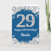 Happy 29th Birthday Blue en Silver Glitter Card Kaart (Voorkant)