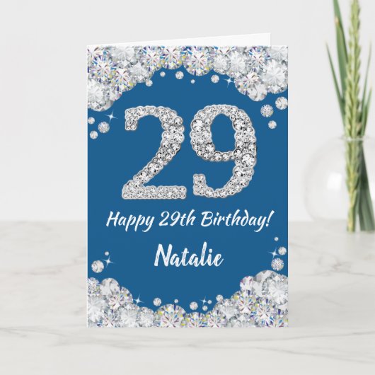 Happy 29th Birthday Blue en Silver Glitter Card Kaart (Voorkant)