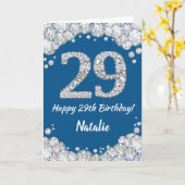 Happy 29th Birthday Blue en Silver Glitter Card Kaart (Gele Bloem)