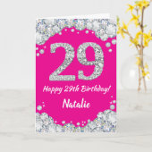 Happy 29th Birthday Hot Pink en Silver Glitter Kaart (Gele Bloem)