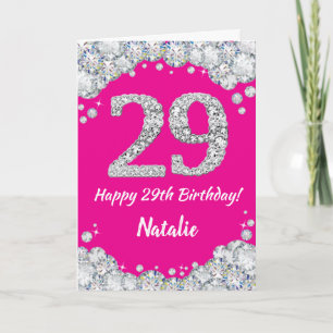 Happy 29th Birthday Hot Pink en Silver Glitter Kaart