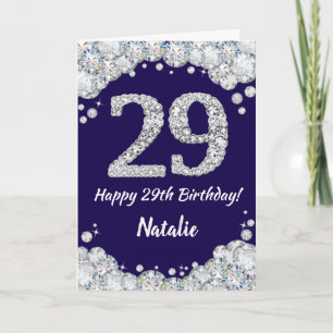 Happy 29th Birthday Navy Blue en Silver Glitter Kaart