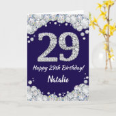 Happy 29th Birthday Navy Blue en Silver Glitter Kaart (Gele Bloem)
