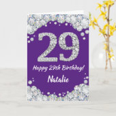 Happy 29th Birthday Paars en Silver Glitter Card Kaart (Gele Bloem)