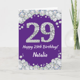 Happy 29th Birthday Paars en Silver Glitter Card Kaart