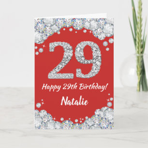 Happy 29th Birthday Red en Silver Glitter Card Kaart