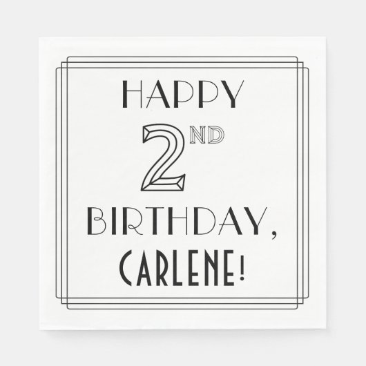 HAPPY 2DE BIRTHDAY; Art Deco Style; aangepaste naa Servet (Voorkant)