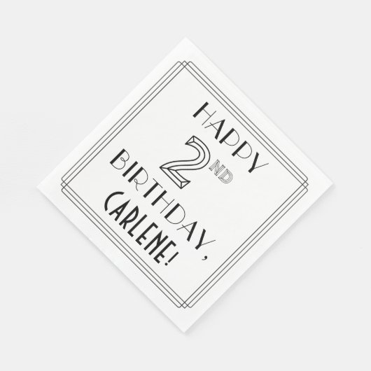 HAPPY 2DE BIRTHDAY; Art Deco Style; aangepaste naa Servet (Hoek)