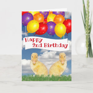 Happy 2de verjaardag Ducklings Colorful Balloons Kaart