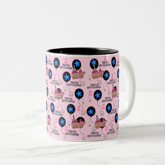 Happy 2de verjaardag Mok ballonnen #2 Roze (Voorkant rechts)