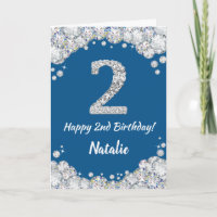 Happy 2e verjaardag Blue en Silver Glitter Card