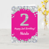 Happy 2e verjaardag Hot Pink en Silver Glitter Kaart (Gele Bloem)
