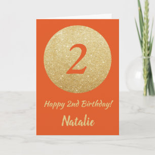Happy 2e verjaardag Oranje en Gold Glitter Card Kaart