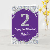 Happy 2e verjaardag Paarse en Silver Glitter Card Kaart (Gele Bloem)