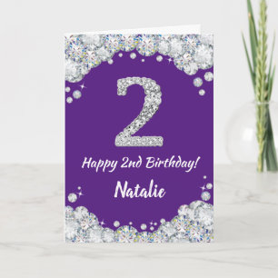 Happy 2e verjaardag Paarse en Silver Glitter Card Kaart