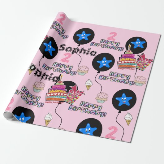 Happy 2e verjaardag — Papieren ballonnen pakken #2 Cadeaupapier (Uitgerold)