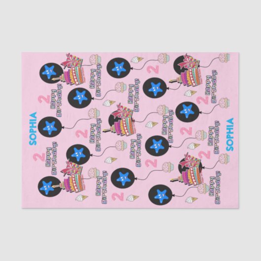 Happy 2e verjaardag Weefselpapier #2 Roze Tissuepapier (Voorkant)