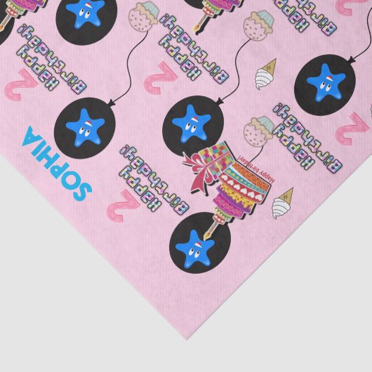 Happy 2e verjaardag Weefselpapier #2 Roze Tissuepapier (Detail)