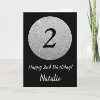 Happy 2e verjaardag zwarte en zilveren glitter-kaa kaart