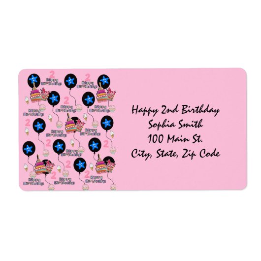 Happy 2nd Birthday Adresetiketten, Roze Etiket (Voorkant)
