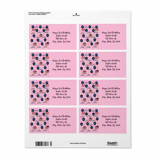 Happy 2nd Birthday Adresetiketten, Roze Etiket (Full Sheet)