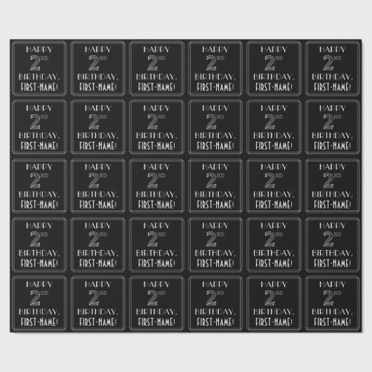 HAPPY 2ND BIRTHDAY; Art Deco Style met aangepaste Cadeaupapier (Zoom)