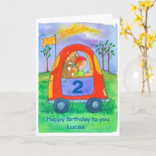 Happy 2nd Birthday Boy Custom Name Kaart (Gele Bloem)