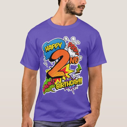 Happy 2nd Birthday Boys Comic Style superpower Sup T-shirt (Voorkant)