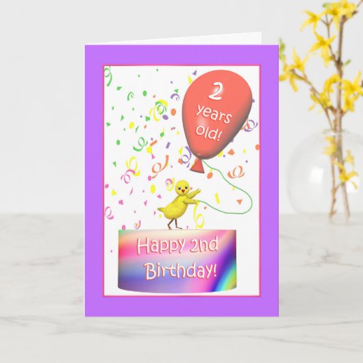 Happy 2nd Birthday Chicken Kaart (Gele Bloem)