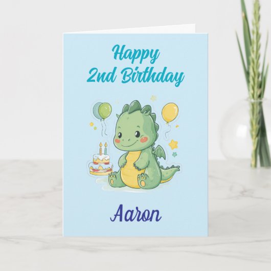 Happy 2nd Birthday, Cute Dragon, Personalized  Kaart (Voorkant)