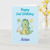 Happy 2nd Birthday, Cute Dragon, Personalized  Kaart (Gele Bloem)