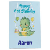 Happy 2nd Birthday, Cute Dragon, Personalized  Medium Cadeauzakje (Voorkant)