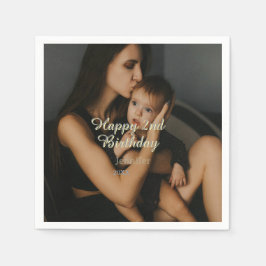 Happy 2nd birthday kids baby mother yellow gray na servet