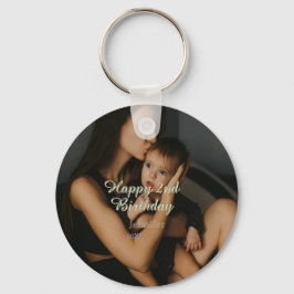 Happy 2nd birthday kids baby mother yellow gray na sleutelhanger