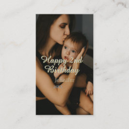 Happy 2nd birthday kids baby mother yellow gray na visitekaartje