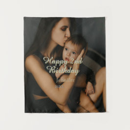 Happy 2nd birthday kids baby mother yellow gray na wandkleed