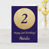 Happy 2nd Birthday Navy Blue and Gold Glitter Kaart (Gele Bloem)