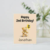 Happy 2nd Birthday, Personalized Teddy Bear Card,  Briefkaart (Staand voorkant)