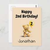Happy 2nd Birthday, Personalized Teddy Bear Card,  Briefkaart (Voorkant / Achterkant)