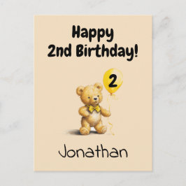 Happy 2nd Birthday, Personalized Teddy Bear Card, Briefkaart