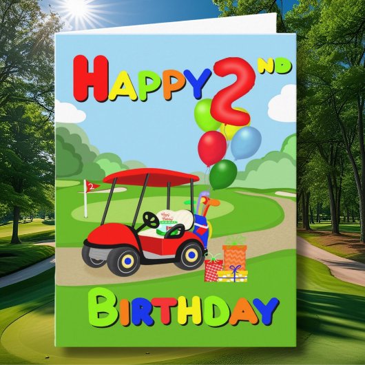 Happy 2nd Birthday Red Boys Golf Kaart