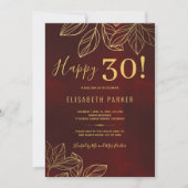 Happy 30 elegant goud en rood 30e verjaardagsfeest kaart (Voorkant)