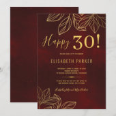 Happy 30 elegant goud en rood 30e verjaardagsfeest kaart (Voorkant / Achterkant)