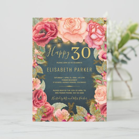 Happy 30 floral chic elegant 30th verjaardagsfeest kaart (Staand voorkant)